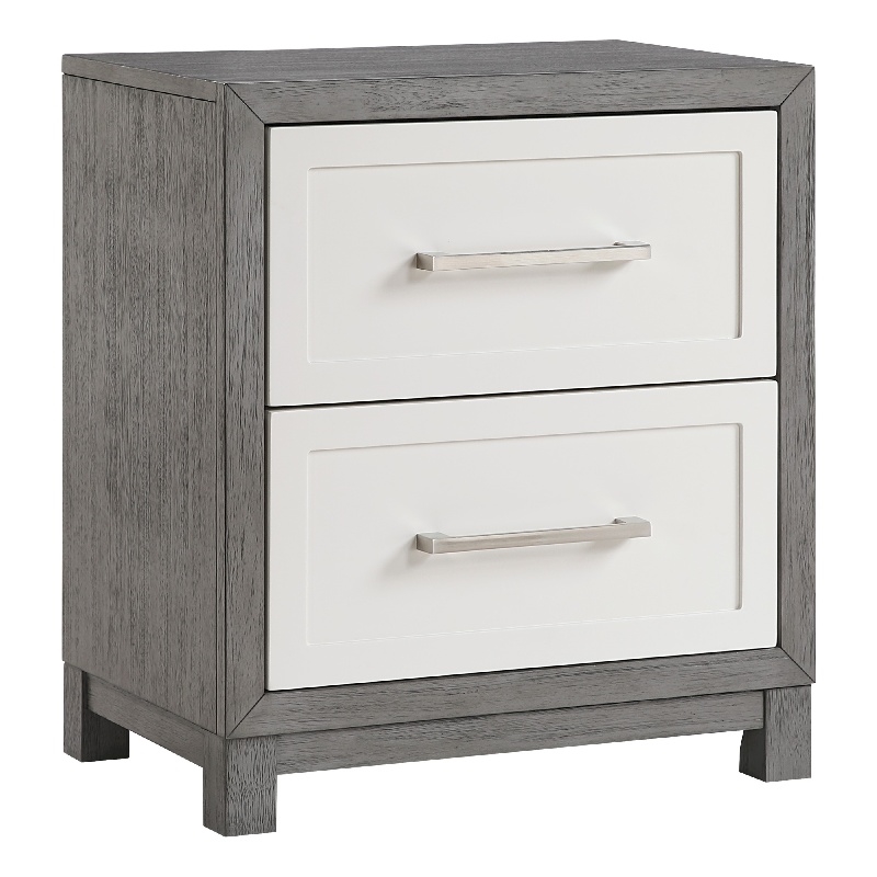 Rowy Nightstand- 2 Drawer Polished Bar Handles- Ivory and Gray Veneer