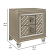 Loy Nightstand- 2 Drawers- Champagne Gold Metallic- Mirror Trim