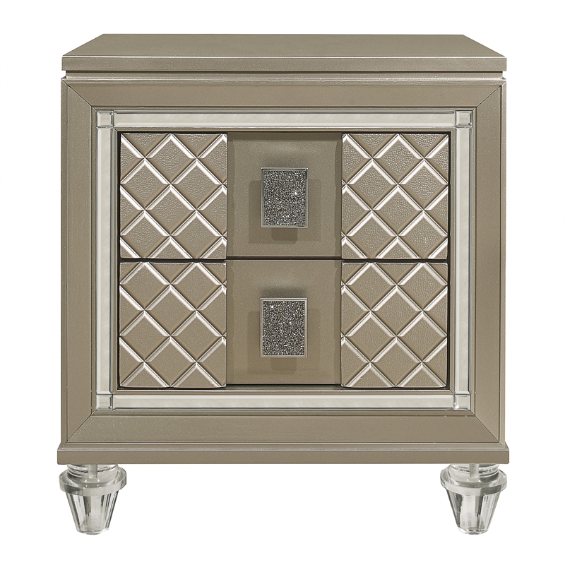 Loy Nightstand- 2 Drawers- Champagne Gold Metallic- Mirror Trim