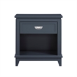 Sely Nightstand- 1 Drawer w Open Cubby- Navy Blue Wood- Ring Handle