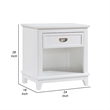 Sely Nightstand- 1 Drawer w Open Cubby- White Wood- Ring Handle