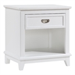 Sely Nightstand- 1 Drawer w Open Cubby- White Wood- Ring Handle