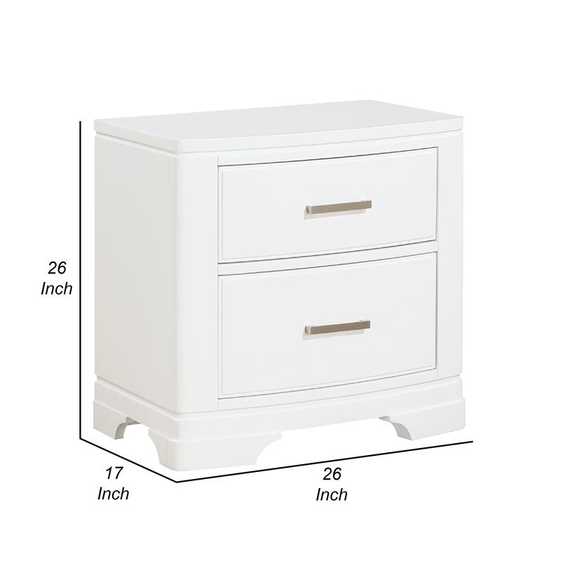 Hudy 2 Drawer Nightstand- Metal Handles- 26 Inch- White Birch Veneer