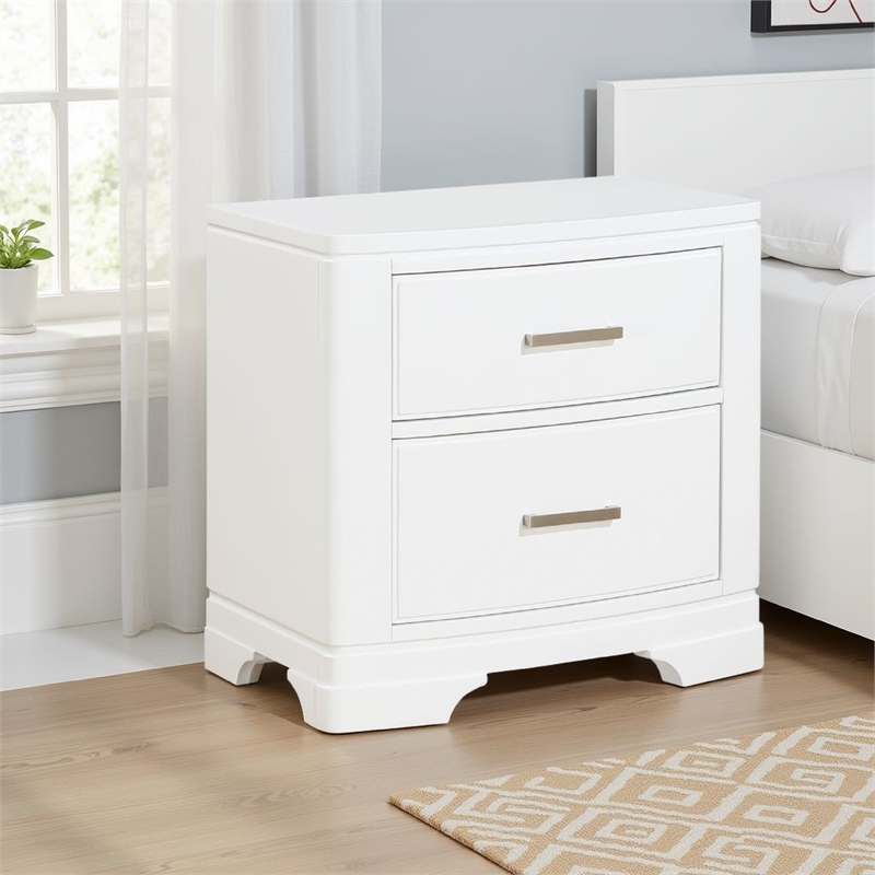 Hudy 2 Drawer Nightstand- Metal Handles- 26 Inch- White Birch Veneer