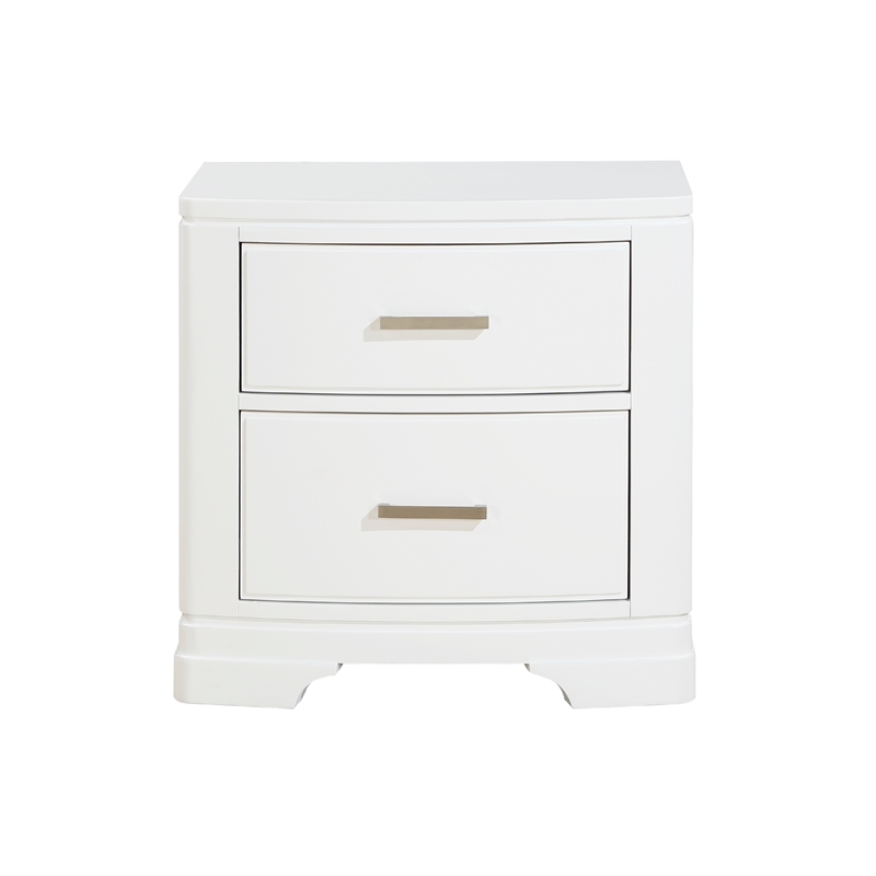 Hudy 2 Drawer Nightstand- Metal Handles- 26 Inch- White Birch Veneer