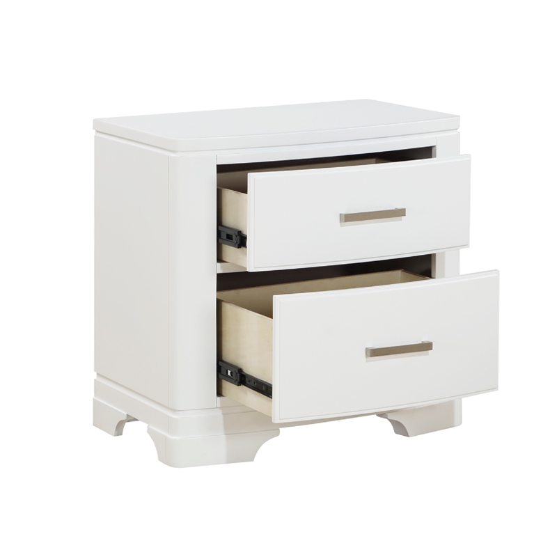 Hudy 2 Drawer Nightstand- Metal Handles- 26 Inch- White Birch Veneer