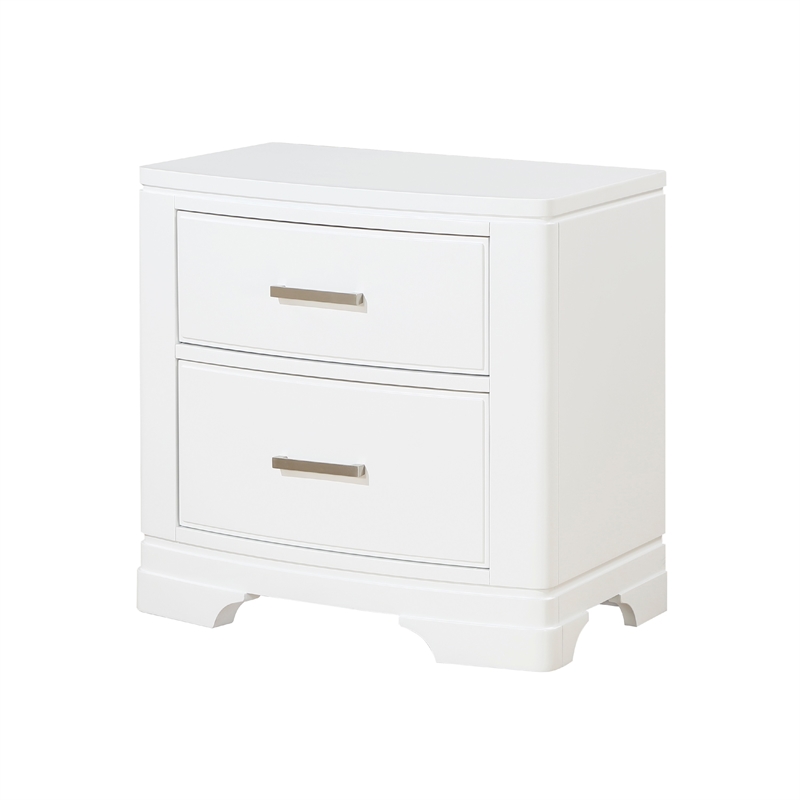 Hudy 2 Drawer Nightstand- Metal Handles- 26 Inch- White Birch Veneer