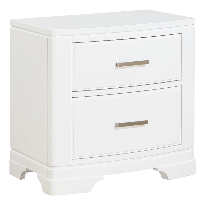 Hudy 2 Drawer Nightstand- Metal Handles- 26 Inch- White Birch Veneer