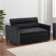 Marve Convertible Sleeper Loveseat- Side Pockets- Black Velvet 54 Inch