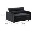 Marve Convertible Sleeper Loveseat- Side Pockets- Black Velvet 54 Inch