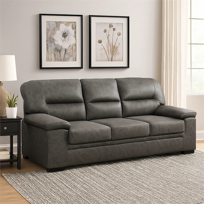 Gian 83 Inch Sofa- Dark Gray- Microfiber- Pillow Top Armrests- Solid Wood