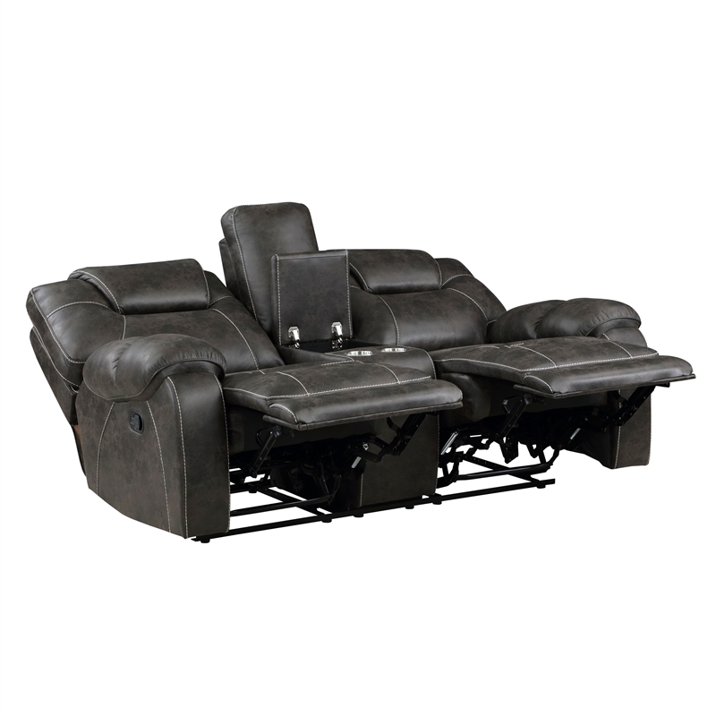 Lily 75 Inch Double Manual Recliner Loveseat- Cupholders- Brown Microfiber