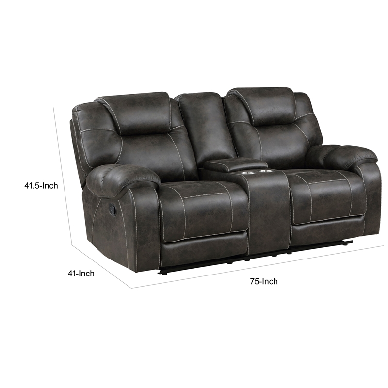 Lily 75 Inch Double Manual Recliner Loveseat- Cupholders- Brown Microfiber