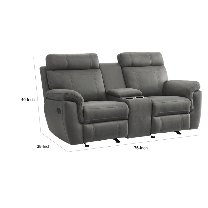 Clif 76 Inch Manual Glider Reclining Loveseat- Solid Wood- Gray Microfiber