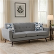 Keto 87 Inch Sofa- Gray Chenille- 2 Throw Pillows- Brown Solid Wood