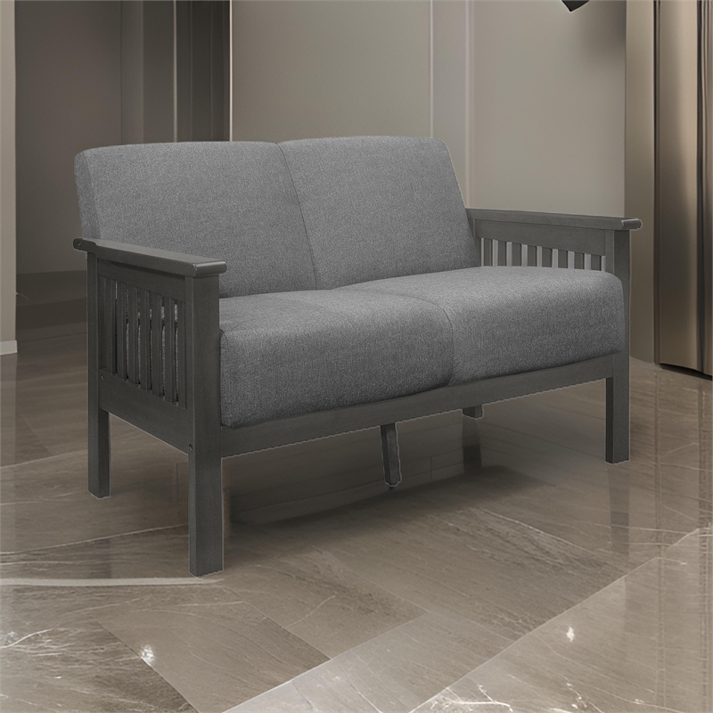 Wiston 50 Inch Loveseat- Gray Polyester- Dark Gray Solid Rubberwood