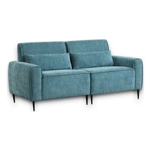 Tiu 74 Inch Sofa with 2 Lumbar Pillows- Blue Chenille- Metal- Solid Wood
