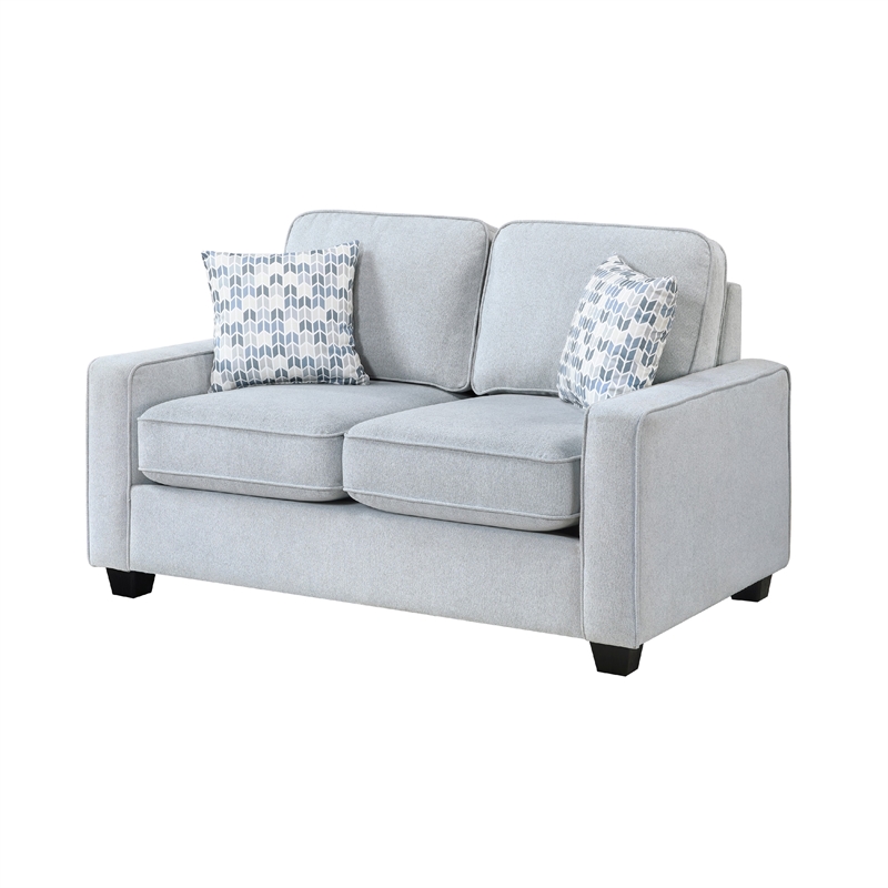 Pery Loveseat w 2 Pillows- Reversible Cushions- Light Gray 60 Inch