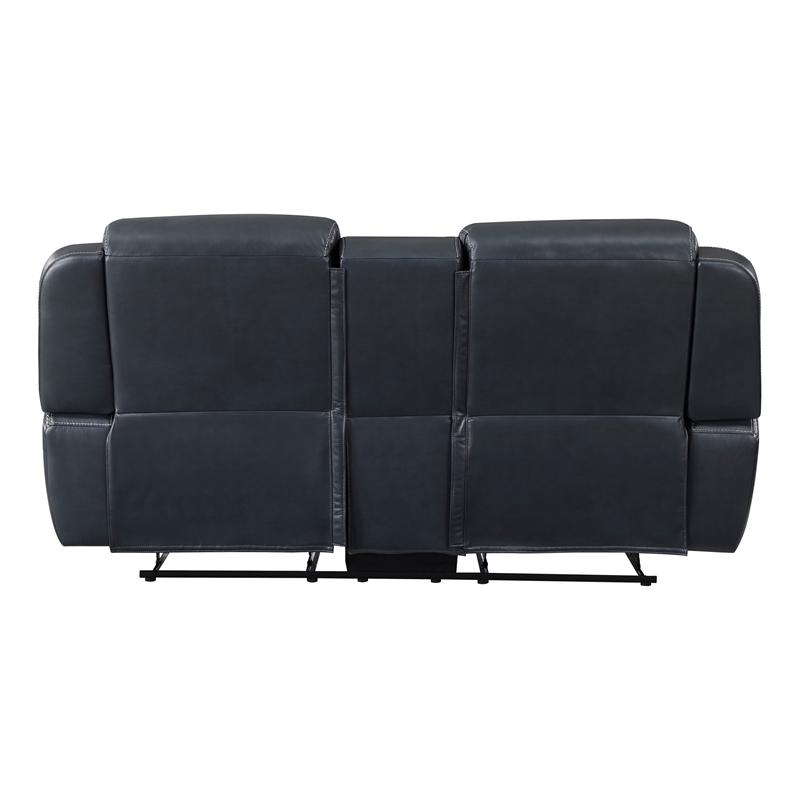 Louise 76 Inch Dual Manual Recliner Loveseat- Cupholder- Blue Faux Leather