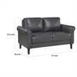 Lo Loveseat w Rolled Arms- Midcentury Dark Gray Faux Leather 57 Inch