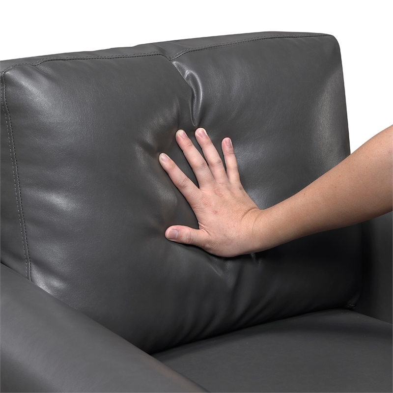 Lo Loveseat w Rolled Arms- Midcentury Dark Gray Faux Leather 57 Inch