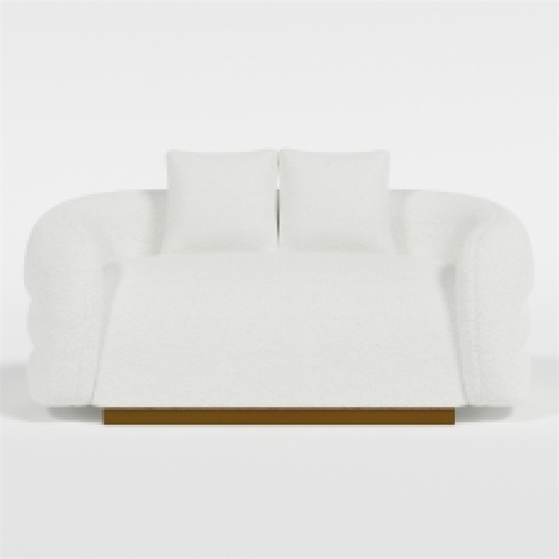 Novy Loveseat with 2 Accent Pillows- White Sherpa- Gold- 71 Inch
