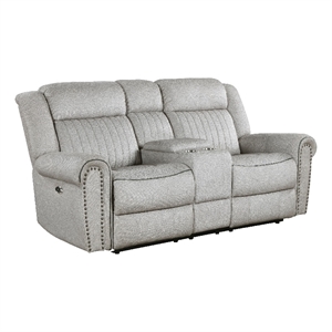 Ben Power Reclining Loveseat- 76 Inch- Gray Microfiber- Nailhead Trims