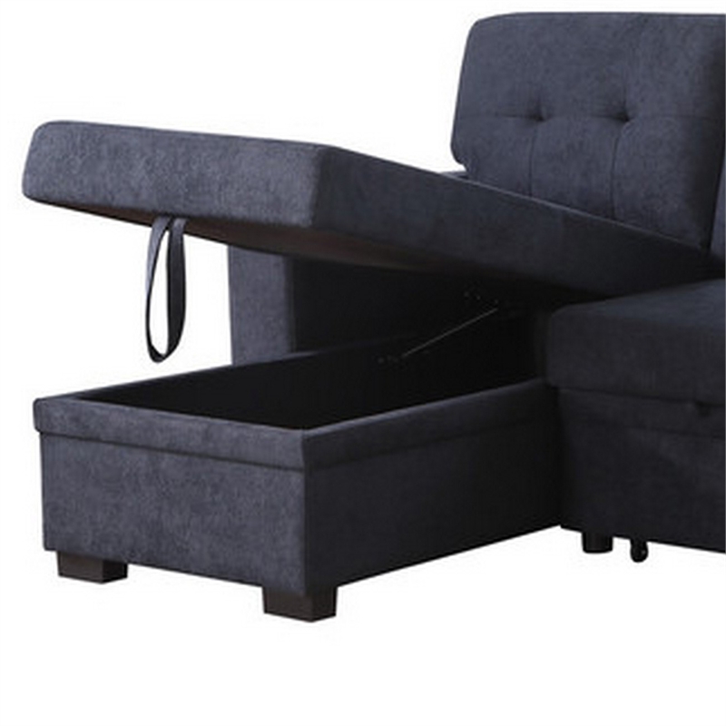 Lusy 85 Inch Reversible Sleeper Sectional Sofa- Storage Chaise- Dark Gray