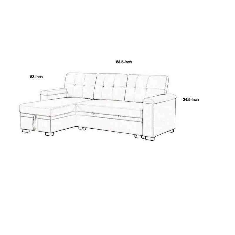 Lusy 85 Inch Reversible Sleeper Sectional Sofa with Storage Chaise- Beige