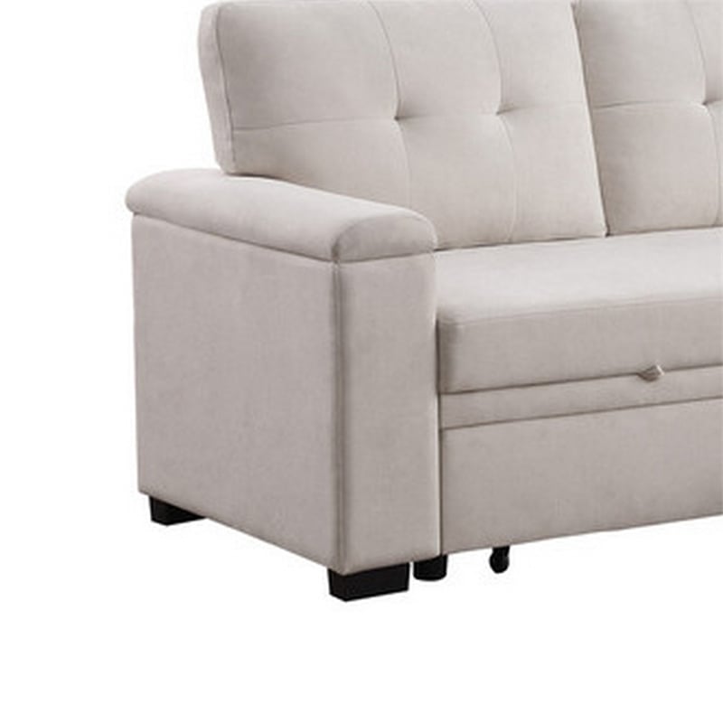 Lusy 85 Inch Reversible Sleeper Sectional Sofa with Storage Chaise- Beige