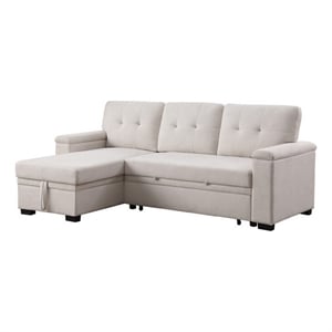 Lusy 85 Inch Reversible Sleeper Sectional Sofa with Storage Chaise- Beige