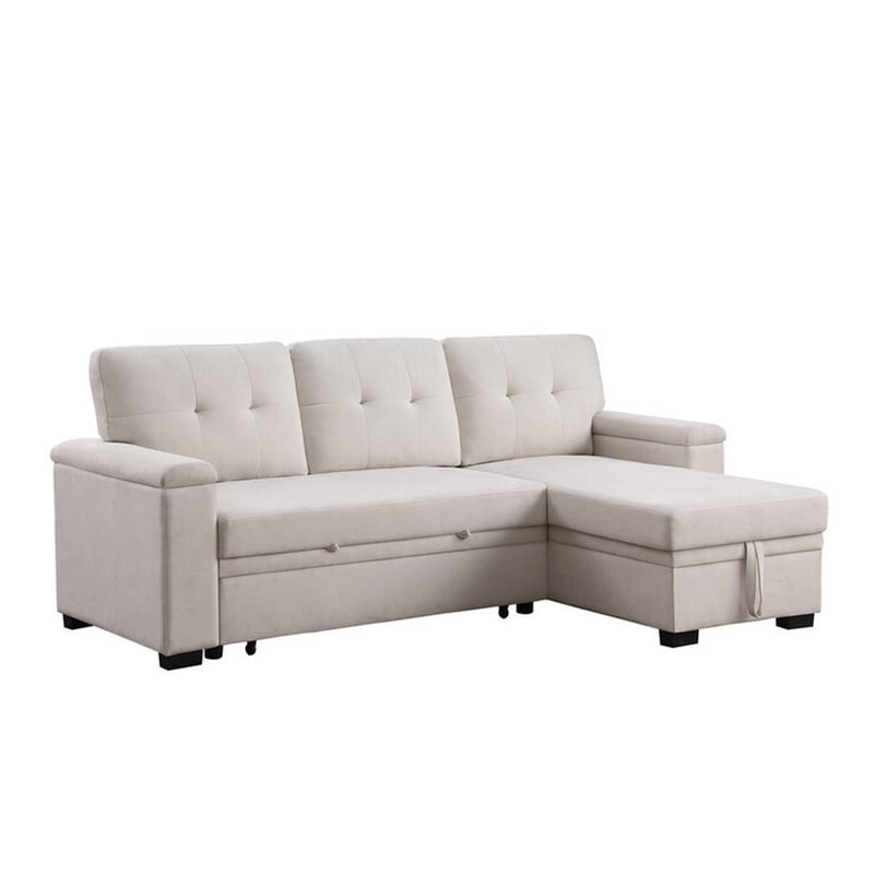 Lusy 85 Inch Reversible Sleeper Sectional Sofa with Storage Chaise- Beige