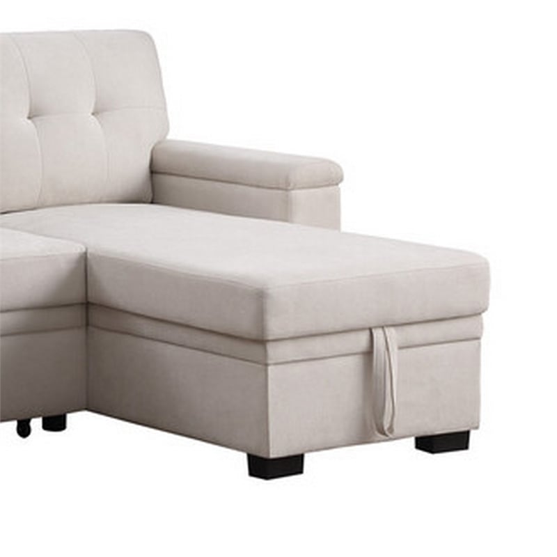 Lusy 85 Inch Reversible Sleeper Sectional Sofa with Storage Chaise- Beige