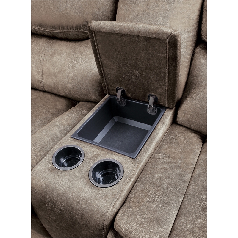 Joe 79 Inch Manual Dual Glider Recliner Loveseat- Console- Brown Microfiber