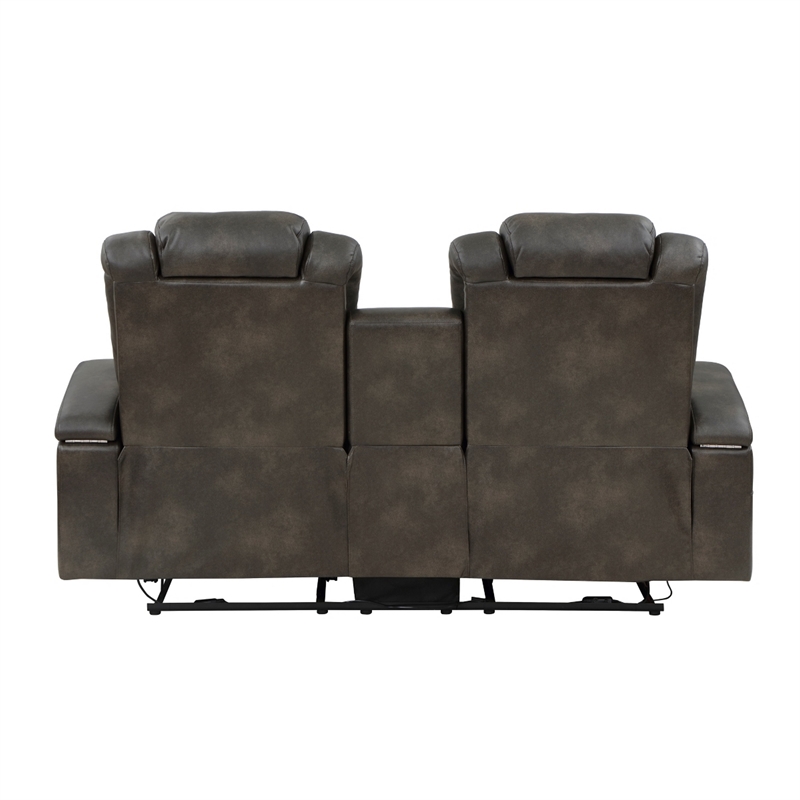 Mia 72 Inch Power Double Recliner Loveseat- Gray Faux Leather- LED- USB