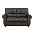 Kia 63 Inch Loveseat- Dark Brown Top Grain and Faux Leather- Solid Wood