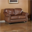 Boro 64 Inch Loveseat- Rich Brown Top Grain and Faux Leather- Solid Wood