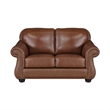 Boro 64 Inch Loveseat- Rich Brown Top Grain and Faux Leather- Solid Wood