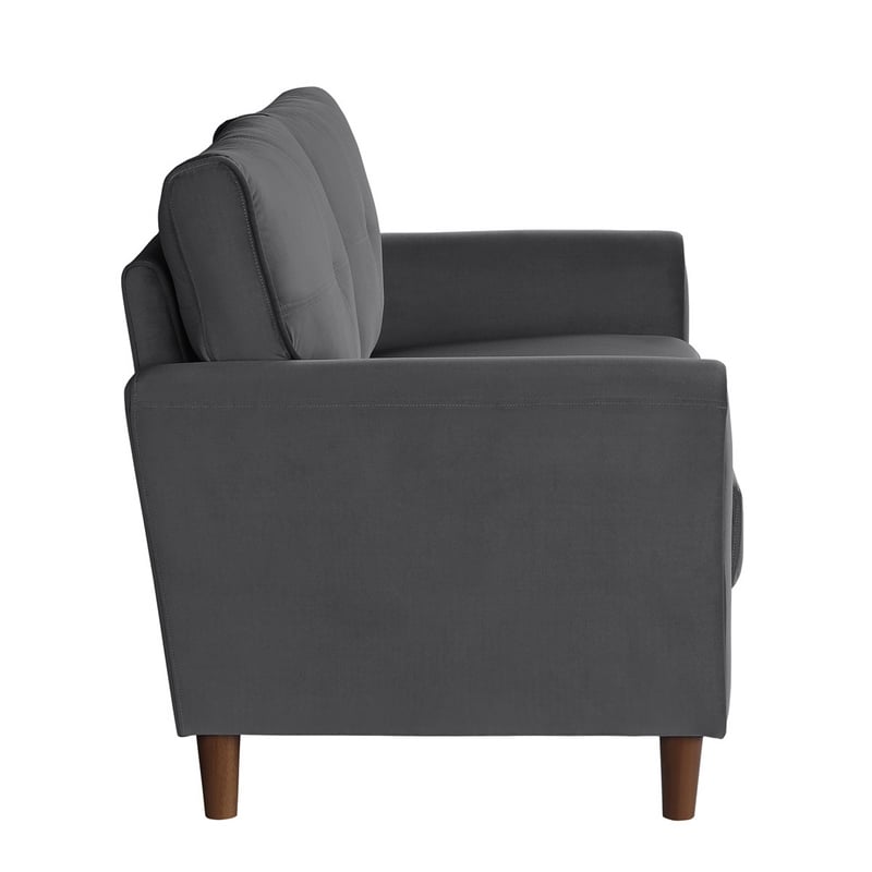 Sarah 57 Inch Loveseat- Gray Velvet- Stitch Tufting- Reversible Cushions