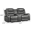 Paul 78 Inch Power Recliner Loveseat- Cupholder Console- Gray Faux Leather