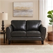 Sofy 61 Inch Loveseat- Dark Gray Top Grain and Faux Leather- Solid Wood