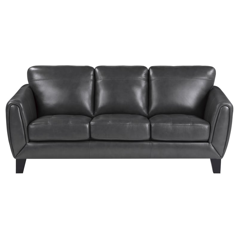 Sofy 83 Inch Sofa- Dark Gray Top Grain and Faux Leather- Solid Wood Feet