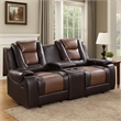 Istro 76 Inch Dual Manual Recliner Loveseat- Console- Brown Faux Leather