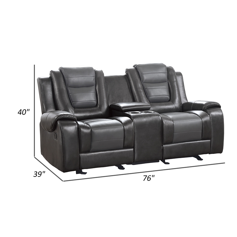 Istro 76 Inch Manual Recliner Loveseat- Cupholder Console Gray Faux Leather