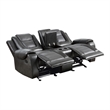 Istro 76 Inch Manual Recliner Loveseat- Cupholder Console Gray Faux Leather