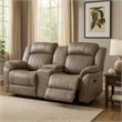 Bento 74 Inch Manual Recliner Loveseat- Console- Sandy Brown Microfiber