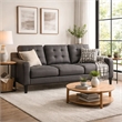 Orry 77 Inch Sofa- Button Tufted Back- Gray Microfiber- Black Solid Wood