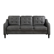 Orry 77 Inch Sofa- Button Tufted Back- Gray Microfiber- Black Solid Wood