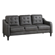 Orry 77 Inch Sofa- Button Tufted Back- Gray Microfiber- Black Solid Wood