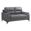 Mica 67 Inch Loveseat- Dark Gray Top Grain and Faux Leather- Metal Legs